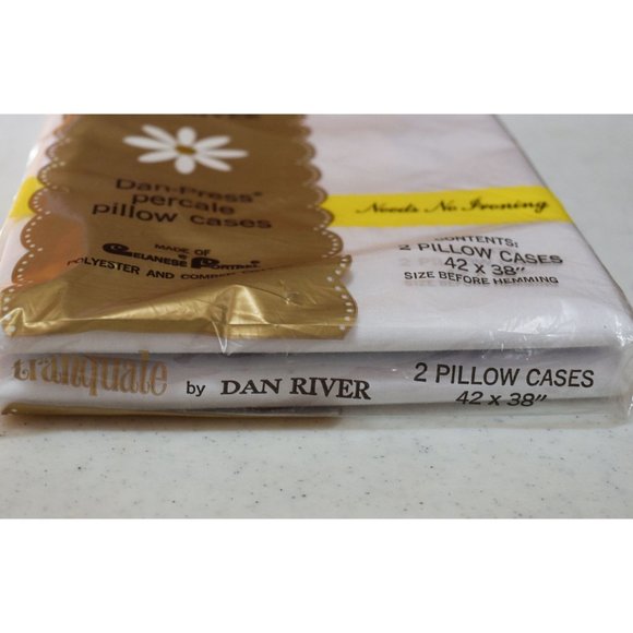 NOS Vintage Dan River Tranquale Percale (2) White Pillow Cases 42 x 38 Cotton - Picture 4 of 5